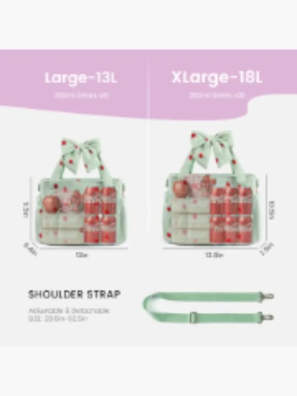 Insulated Lunch Tote Bag with Detachable Bow, 3-Layer Leakproof Adult Cooler